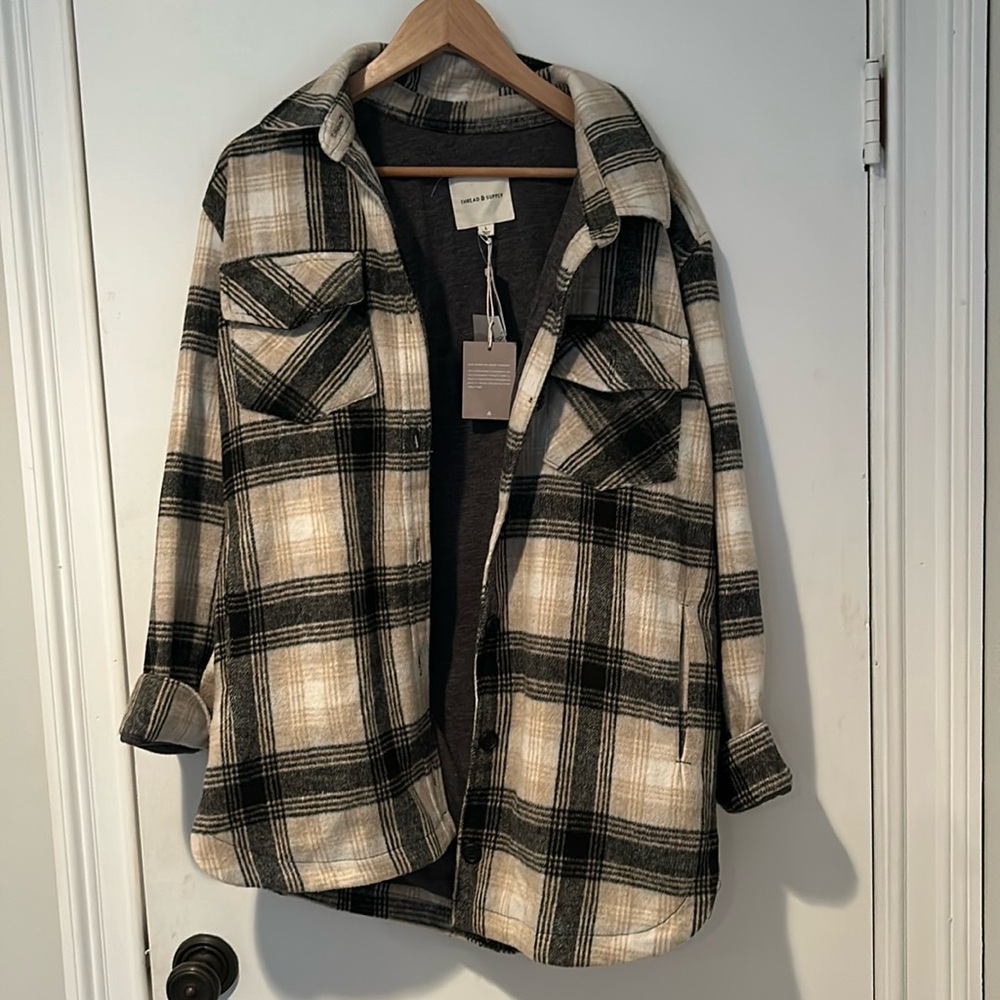 Thread & Supply black tan plaid jacket size large Nordstrom